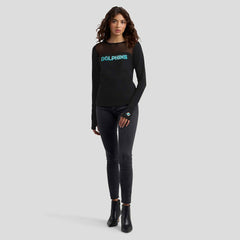 Miami Dolphins WEAR by Erin Andrews x Gracie Hunt Women's Mesh Panel Long Sleeve T-Shirt - Black cheap