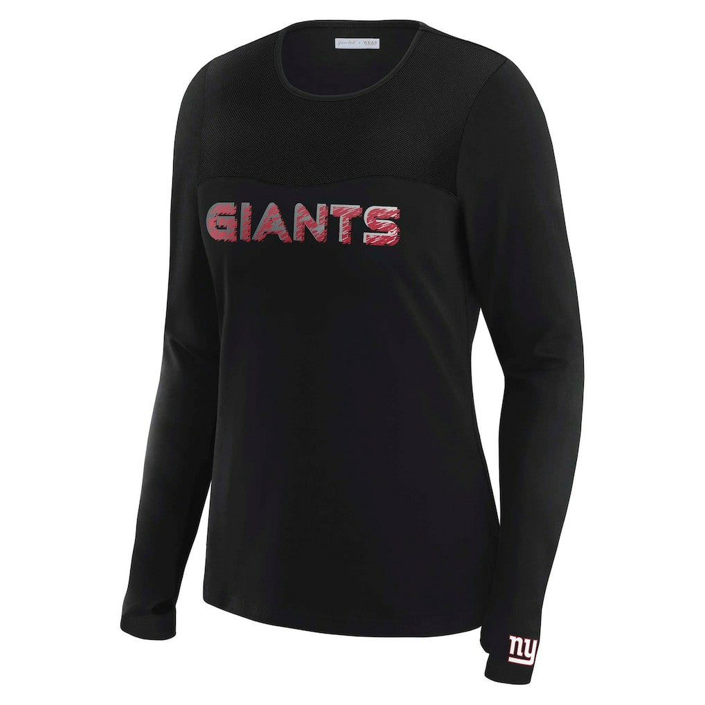 New York Giants WEAR by Erin Andrews x Gracie Hunt Women's Mesh Panel Long Sleeve T-Shirt - Black for sale