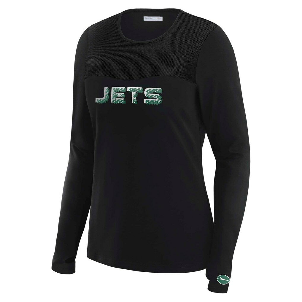 New York Jets WEAR by Erin Andrews x Gracie Hunt Women's Mesh Panel Long Sleeve T-Shirt - Black sale