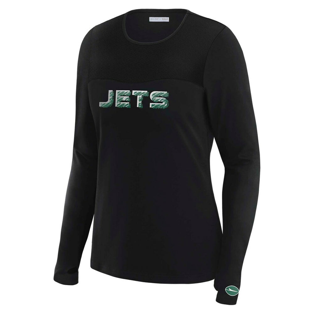 New York Jets WEAR by Erin Andrews x Gracie Hunt Women's Mesh Panel Long Sleeve T-Shirt - Black sale