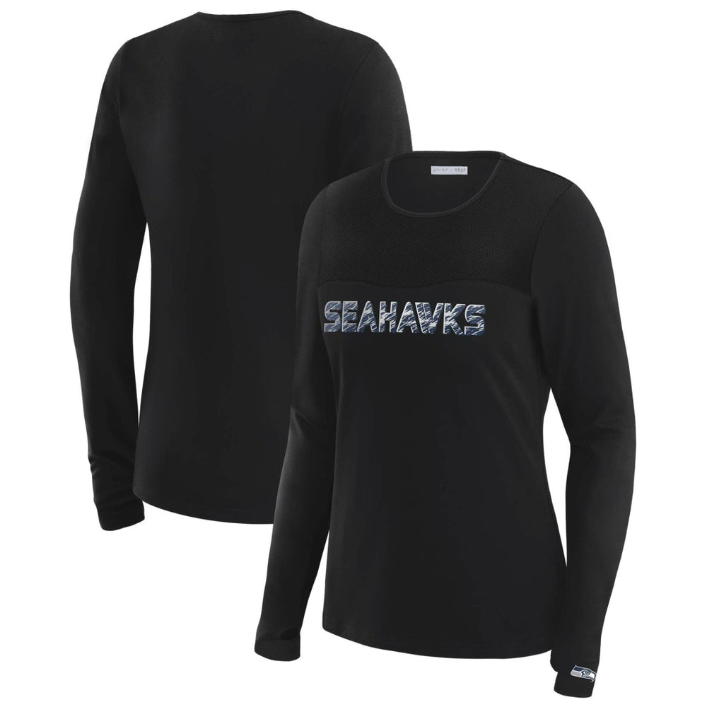 Seattle Seahawks WEAR by Erin Andrews x Gracie Hunt Women's Mesh Panel Long Sleeve T-Shirt - Black online