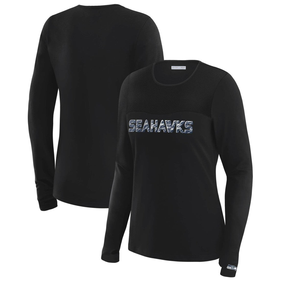 Seattle Seahawks WEAR by Erin Andrews x Gracie Hunt Women's Mesh Panel Long Sleeve T-Shirt - Black online