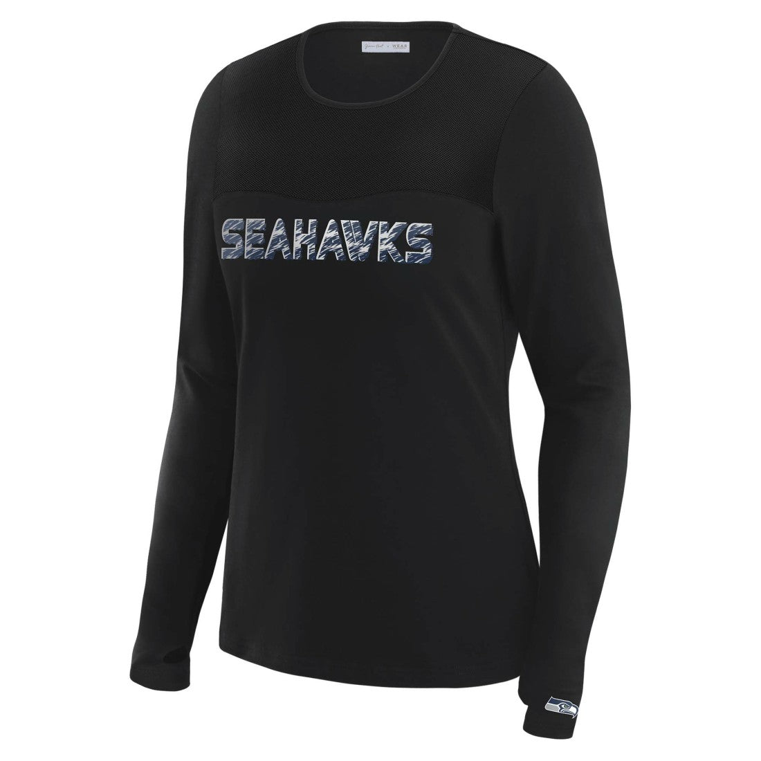 Seattle Seahawks WEAR by Erin Andrews x Gracie Hunt Women's Mesh Panel Long Sleeve T-Shirt - Black online