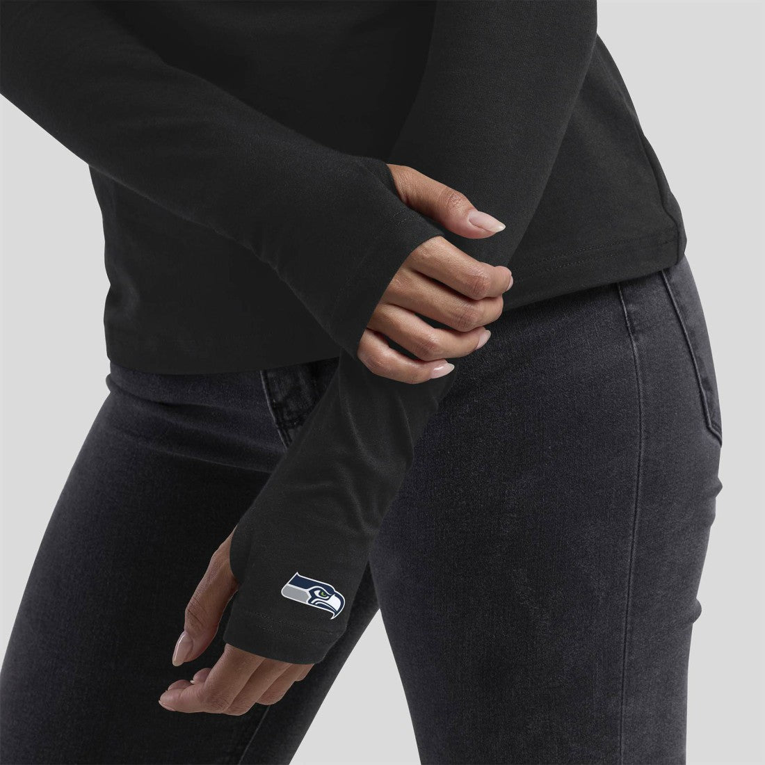 Seattle Seahawks WEAR by Erin Andrews x Gracie Hunt Women's Mesh Panel Long Sleeve T-Shirt - Black online