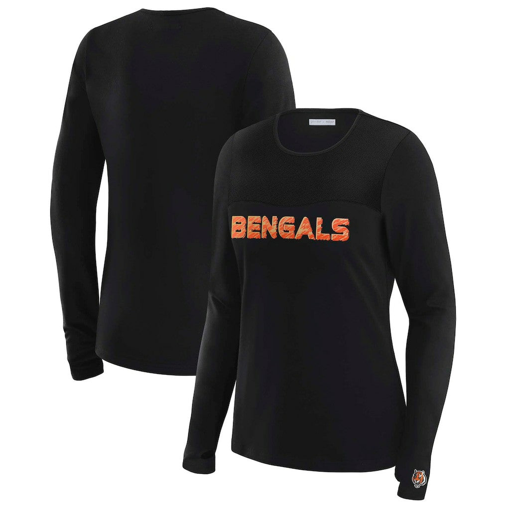 Cincinnati Bengals WEAR by Erin Andrews x Gracie Hunt Women's Mesh Panel Long Sleeve T-Shirt - Black online