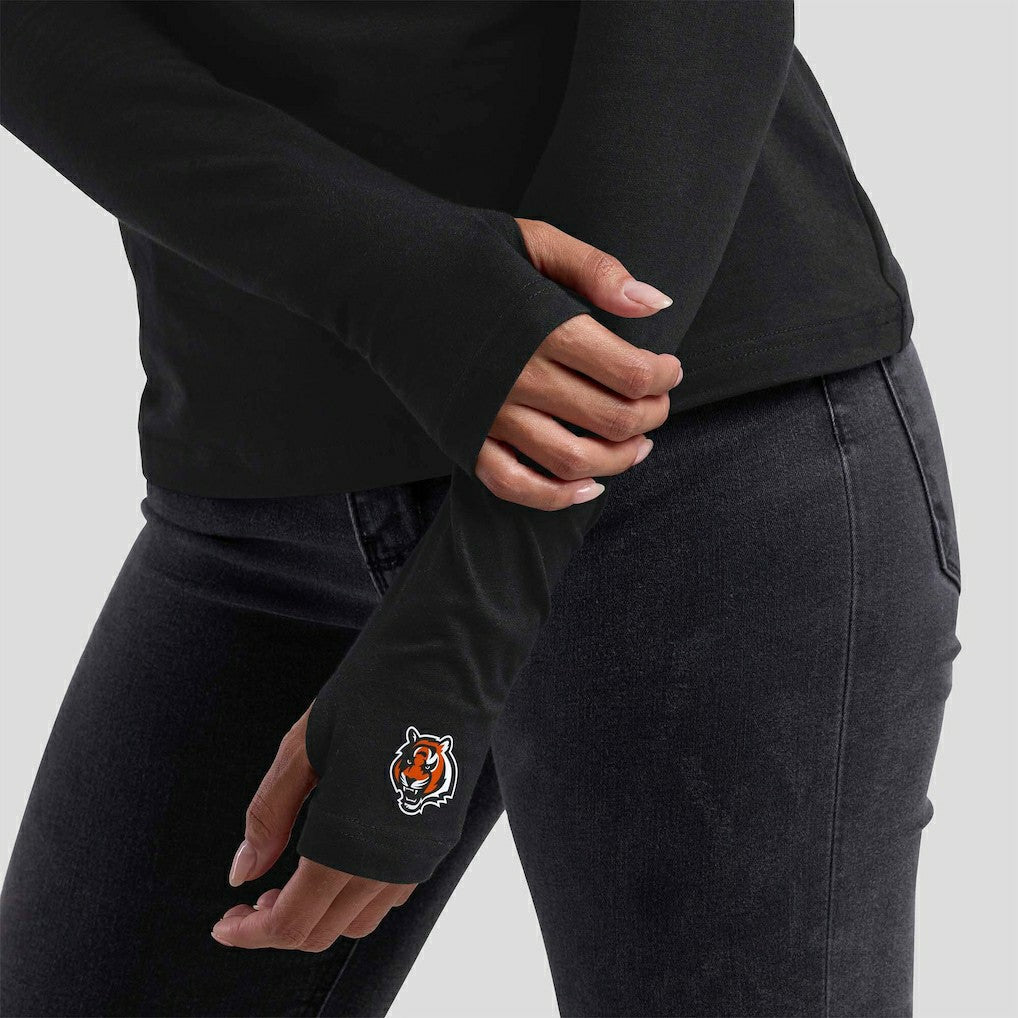 Cincinnati Bengals WEAR by Erin Andrews x Gracie Hunt Women's Mesh Panel Long Sleeve T-Shirt - Black online