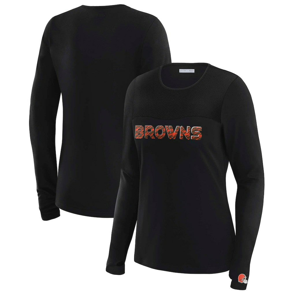 Cleveland Browns WEAR by Erin Andrews x Gracie Hunt Women's Mesh Panel Long Sleeve T-Shirt - Black discount
