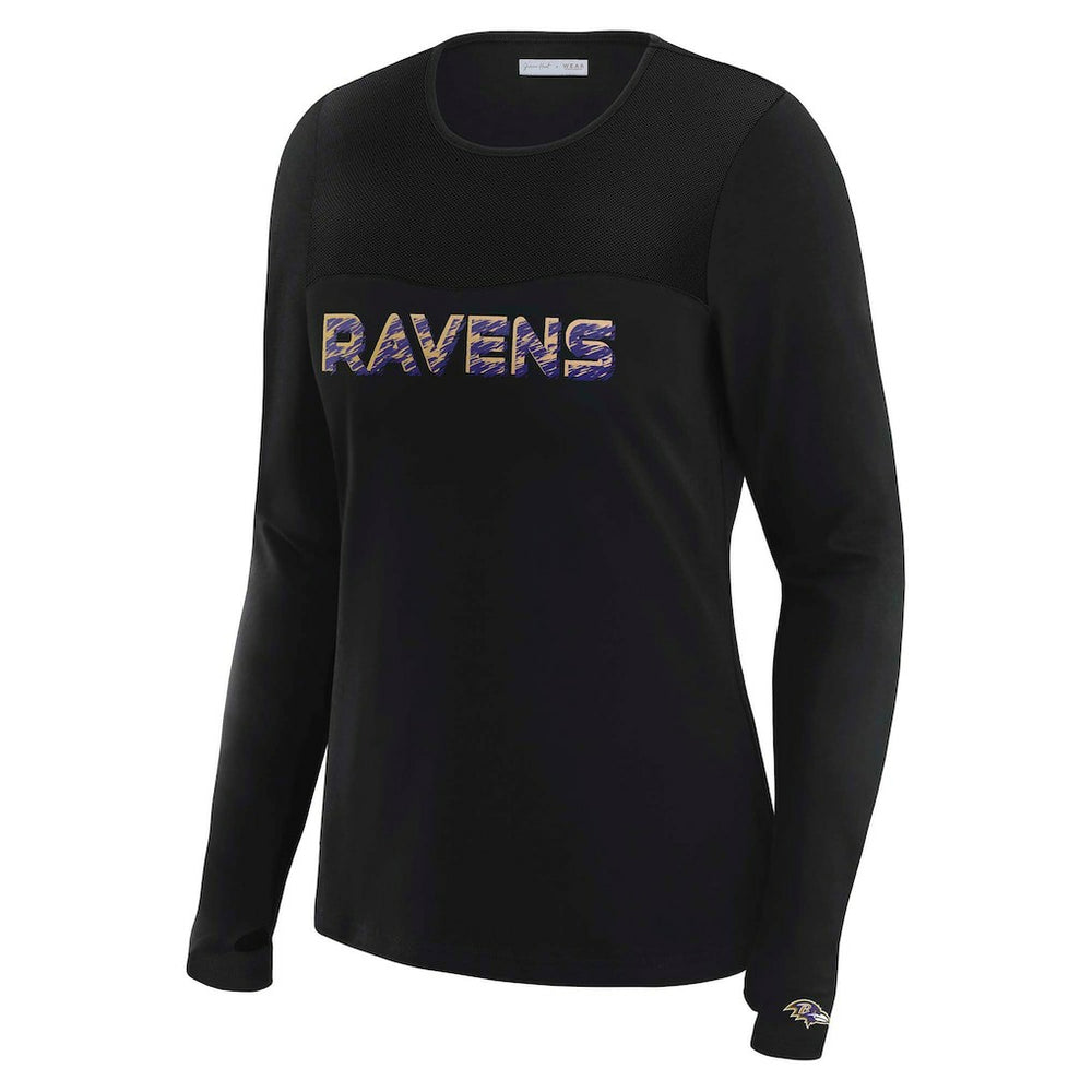 Baltimore Ravens WEAR by Erin Andrews x Gracie Hunt Women's Mesh Panel Long Sleeve T-Shirt - Black on sale