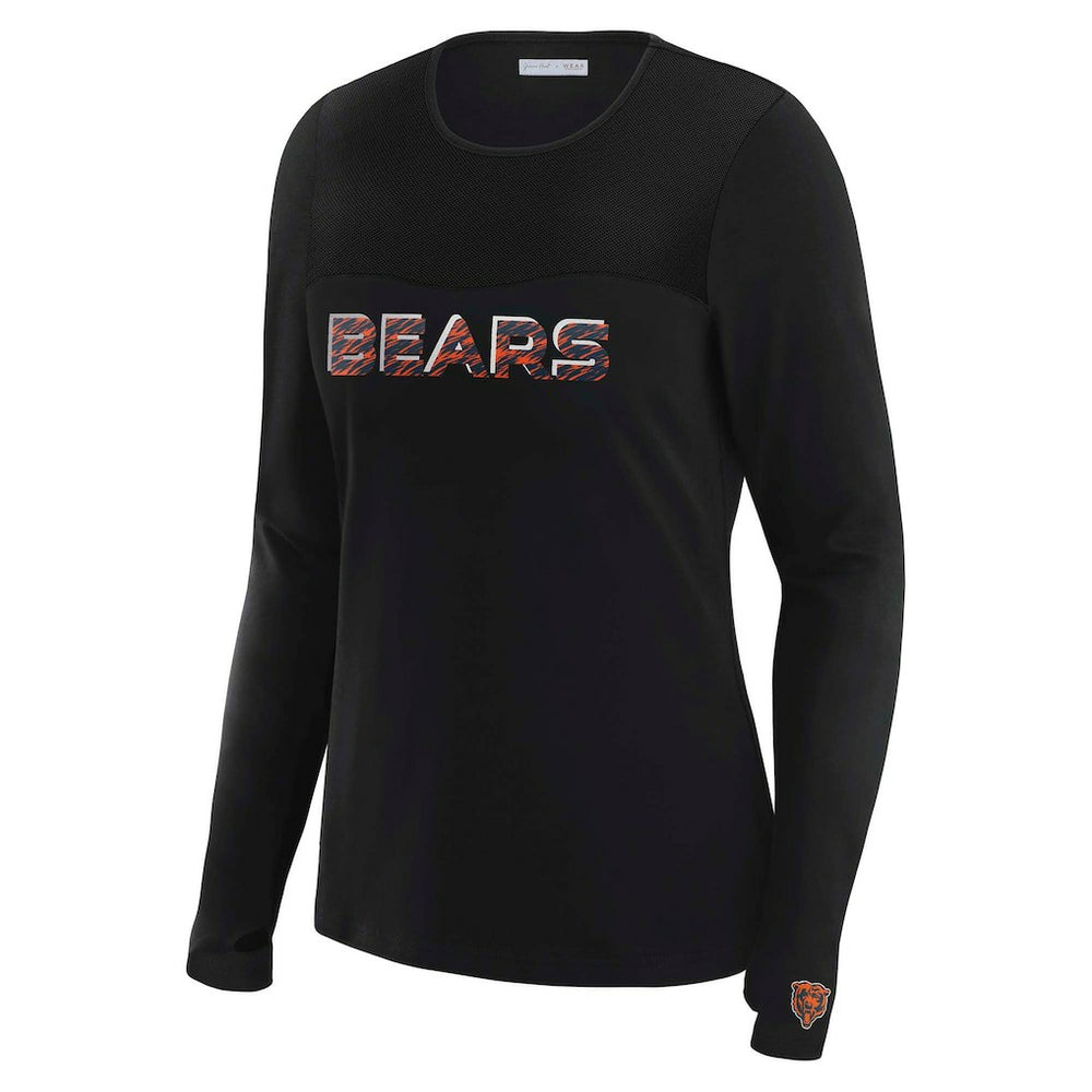 Chicago Bears WEAR by Erin Andrews x Gracie Hunt Women's Mesh Panel Long Sleeve T-Shirt - Black for sale