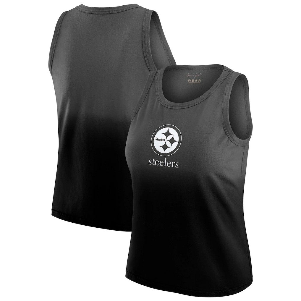 Pittsburgh Steelers WEAR by Erin Andrews x Gracie Hunt Women's Ombre Tank Top - Black discount