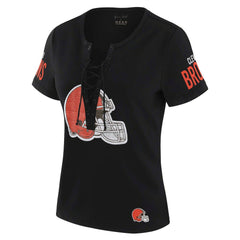 Cleveland Browns WEAR by Erin Andrews x Gracie Hunt Women's Draft Me Lace-Up T-Shirt - Black outlet