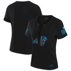 Carolina Panthers WEAR by Erin Andrews x Gracie Hunt Women's Draft Me Lace-Up T-Shirt - Black online