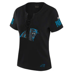 Carolina Panthers WEAR by Erin Andrews x Gracie Hunt Women's Draft Me Lace-Up T-Shirt - Black online