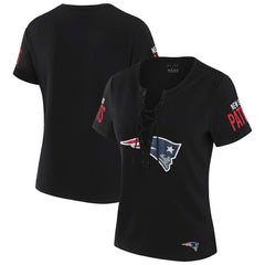 New England Patriots WEAR by Erin Andrews x Gracie Hunt Women's Draft Me Lace-Up T-Shirt - Black for sale