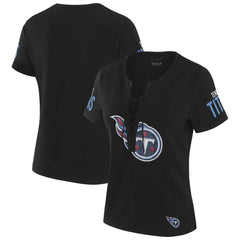 Tennessee Titans WEAR by Erin Andrews x Gracie Hunt Women's Draft Me Lace-Up T-Shirt - Black sale