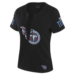 Tennessee Titans WEAR by Erin Andrews x Gracie Hunt Women's Draft Me Lace-Up T-Shirt - Black sale