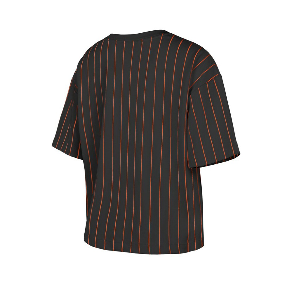 Baltimore Orioles Women's Cooperstown Collection Multiplier Pinstripe Cropped T-Shirt Black