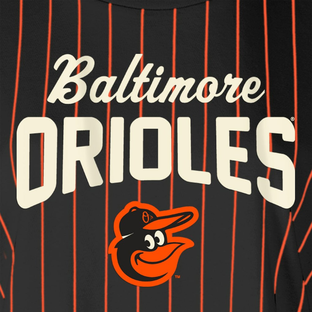Baltimore Orioles Women's Cooperstown Collection Multiplier Pinstripe Cropped T-Shirt Black
