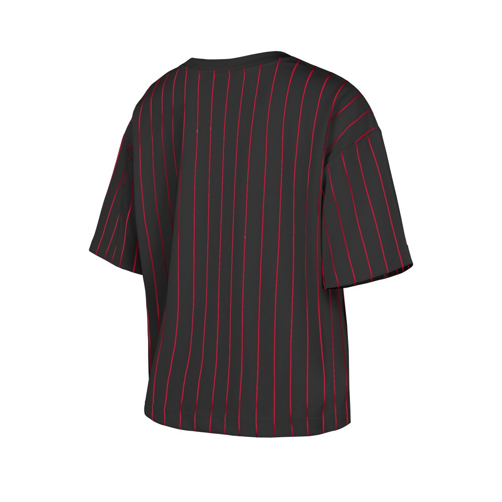Cincinnati Reds Women's Cooperstown Collection Multiplier Pinstripe Cropped T-Shirt Black