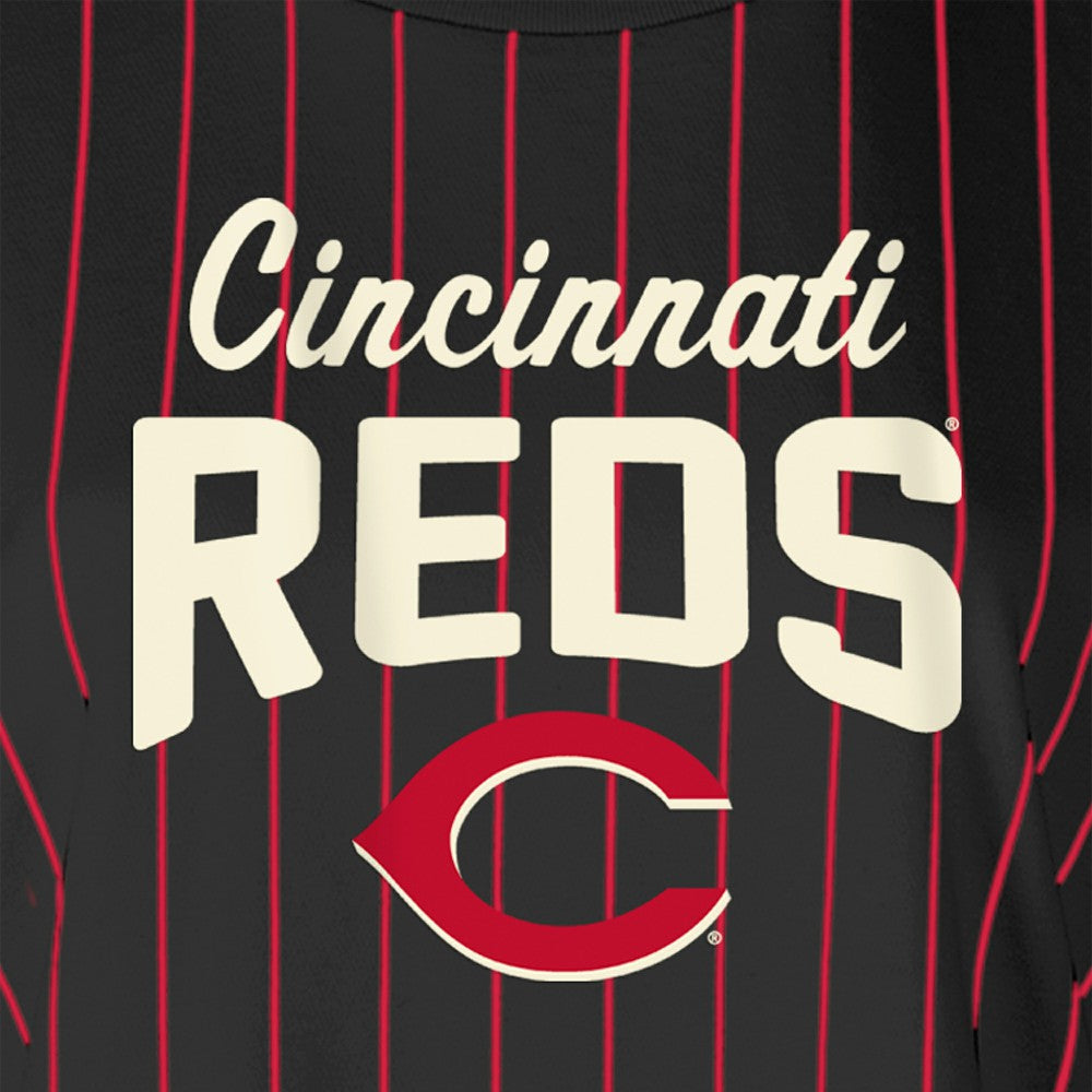 Cincinnati Reds Women's Cooperstown Collection Multiplier Pinstripe Cropped T-Shirt Black