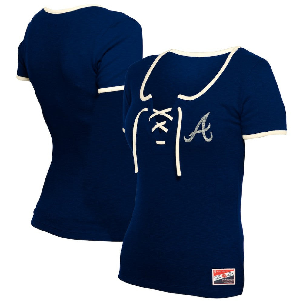 Atlanta Braves Women's Throwback Lace Up T-Shirt Navy