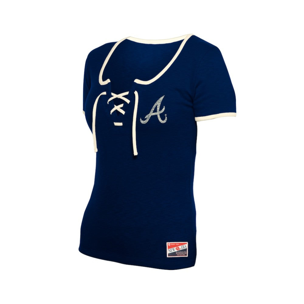 Atlanta Braves Women's Throwback Lace Up T-Shirt Navy