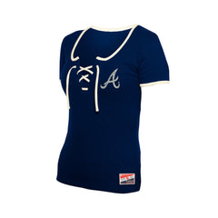Atlanta Braves Women's Throwback Lace Up T-Shirt Navy