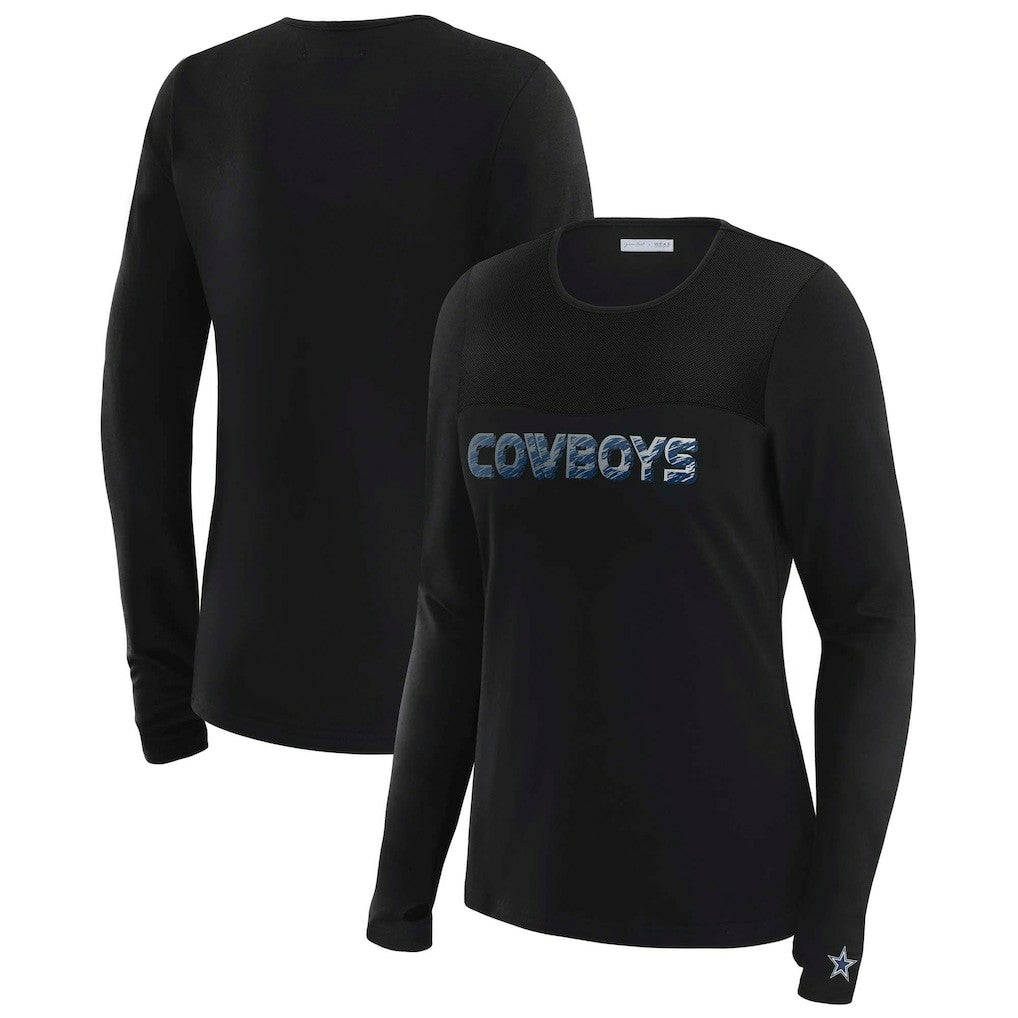 Dallas Cowboys WEAR by Erin Andrews x Gracie Hunt Women's Mesh Panel Long Sleeve T-Shirt - Black outlet