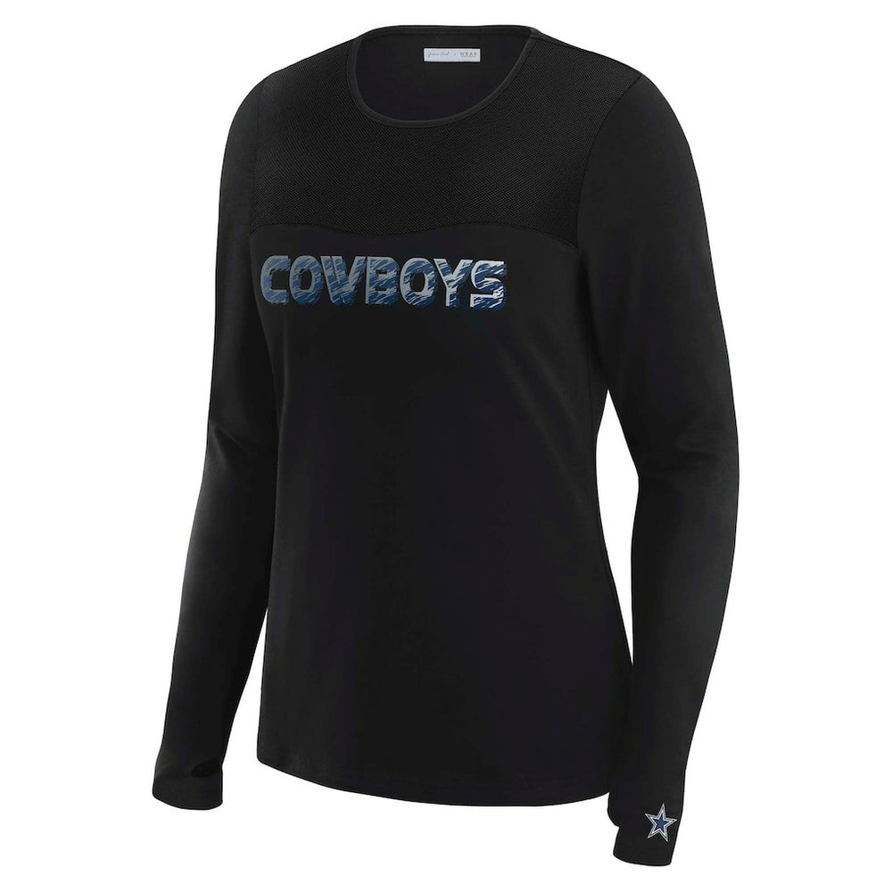 Dallas Cowboys WEAR by Erin Andrews x Gracie Hunt Women's Mesh Panel Long Sleeve T-Shirt - Black outlet
