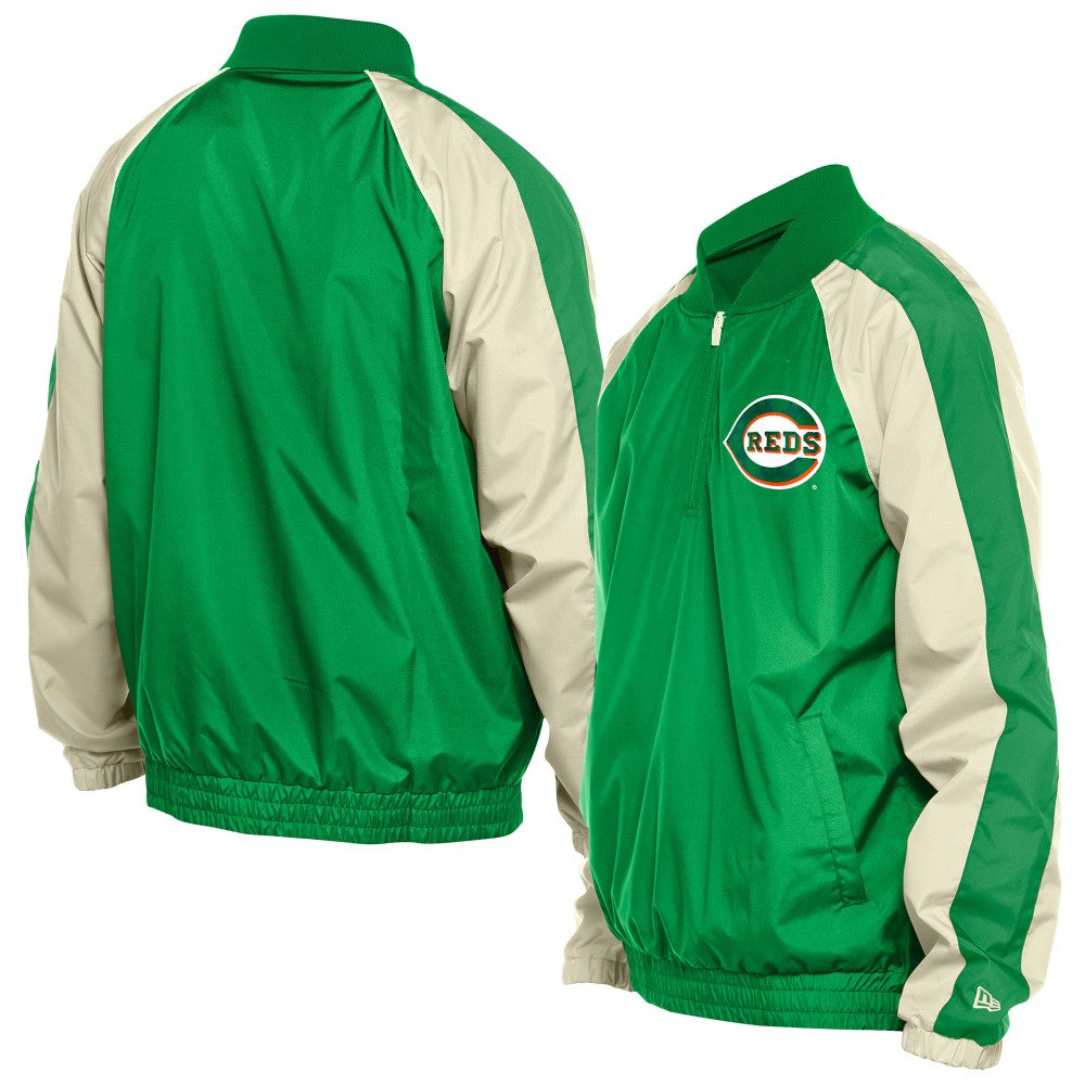Cincinnati Reds St. Patrick's Day Ripstop Raglan Quarter-Zip Windbreaker Kelly Green