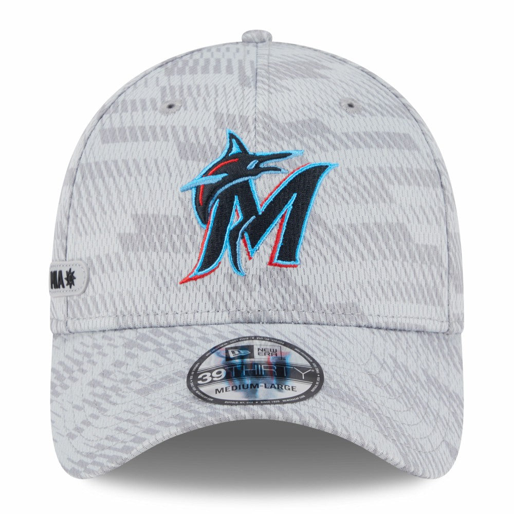 Miami Marlins 2025 MLB Clubhouse 39THIRTY Flex Hat Gray