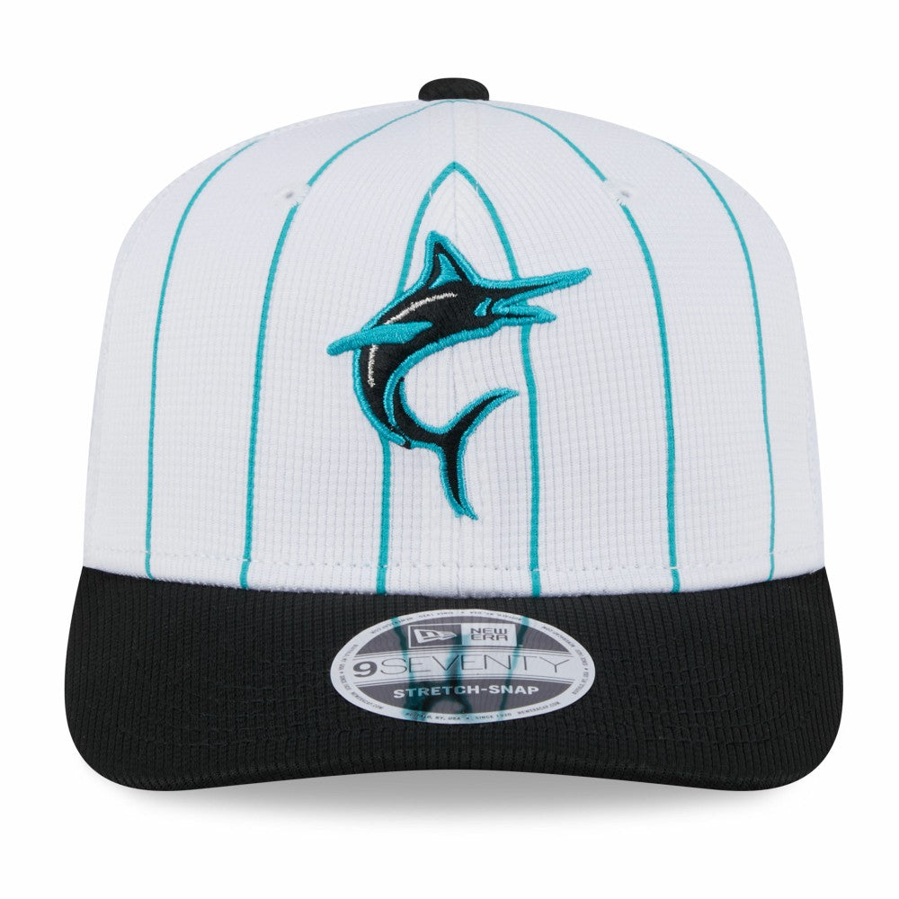 Miami Marlins 2025 Batting Practice 9SEVENTY Stretch-Snap Trucker Hat White/Black