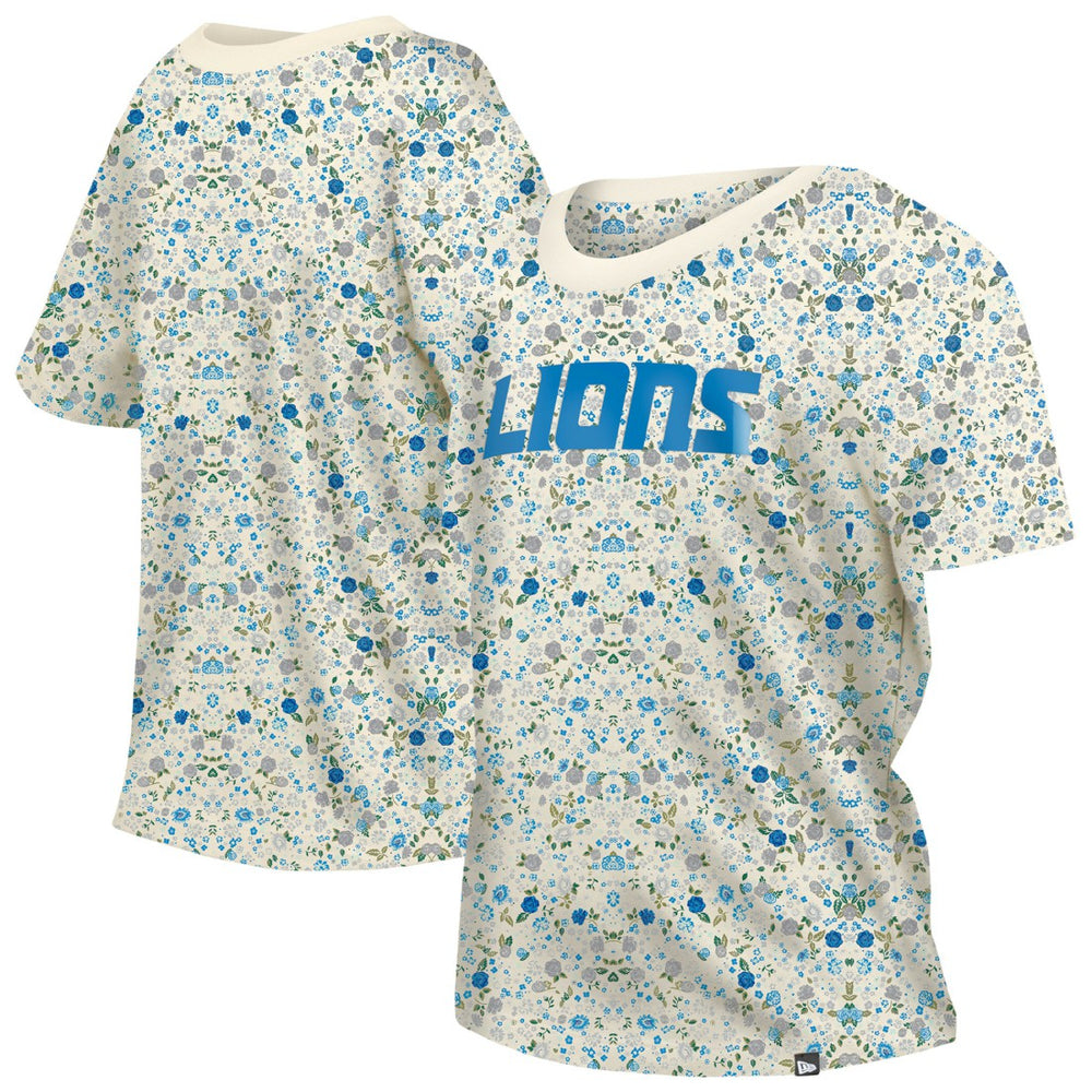 Detroit Lions New Era Women's Glam Game Floral Scoop Neck T-Shirt - Cream for sale