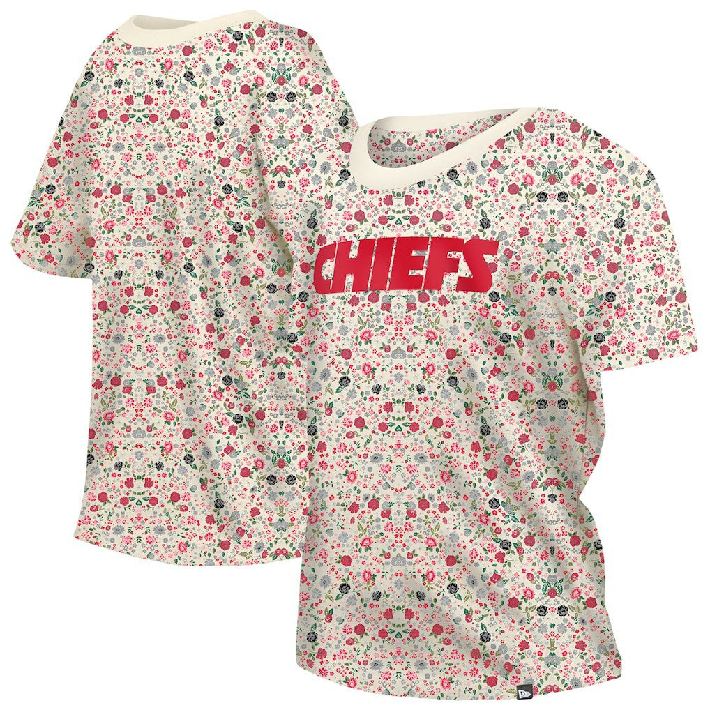 Kansas City Chiefs New Era Women's Glam Game Floral Scoop Neck T-Shirt - Cream sale