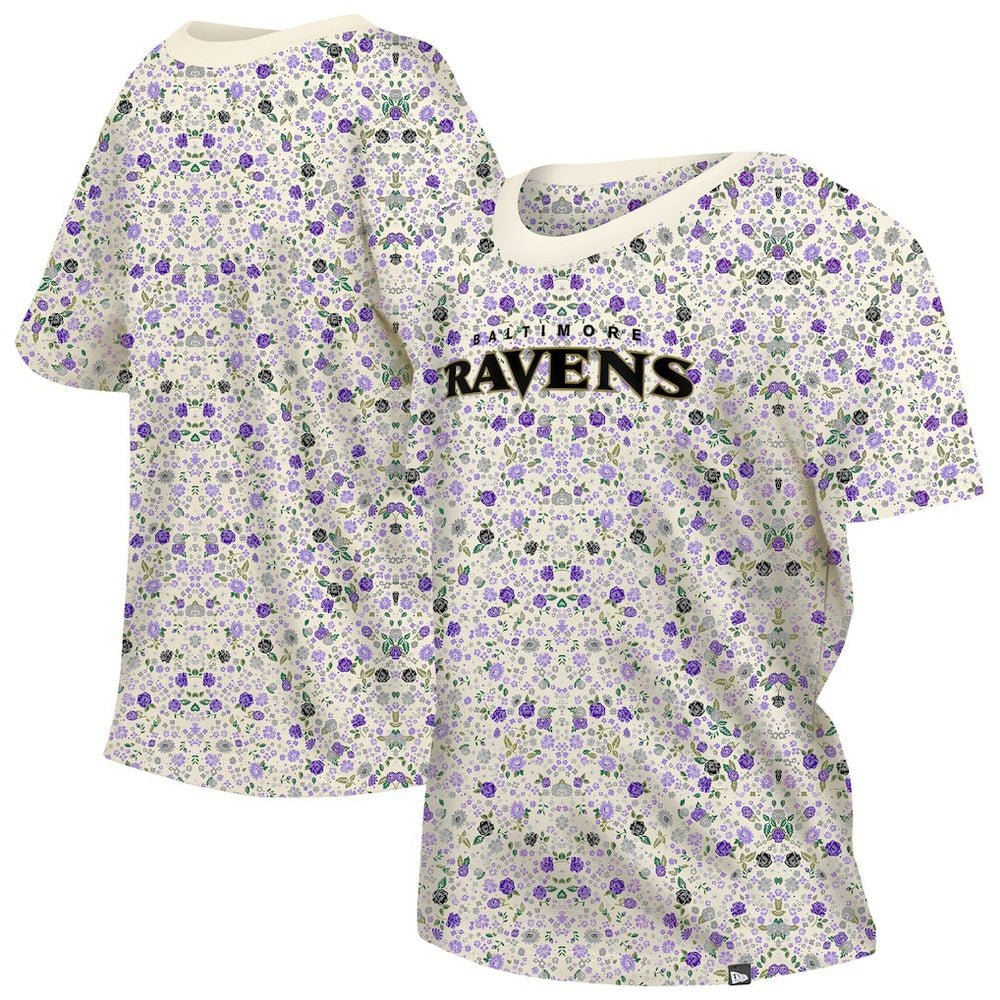 Baltimore Ravens New Era Women's Glam Game Floral Scoop Neck T-Shirt - Cream discount