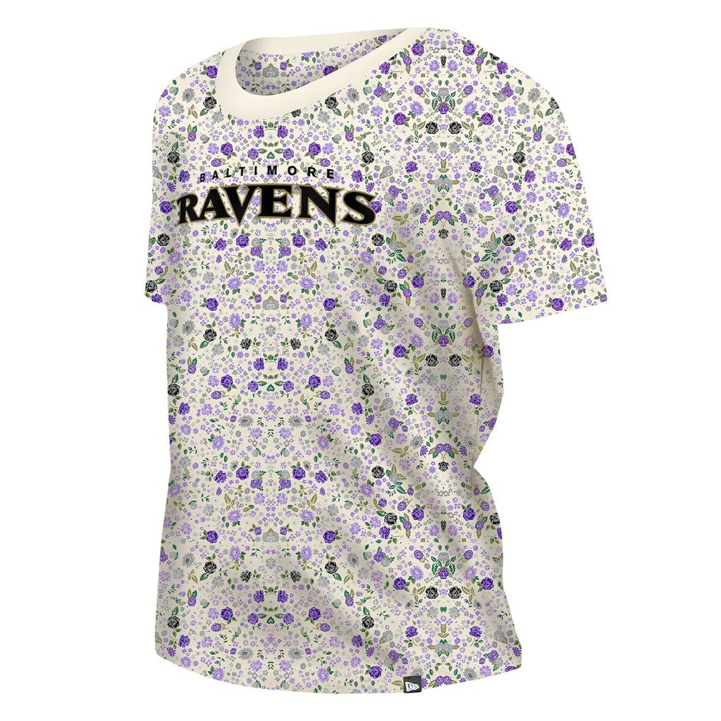 Baltimore Ravens New Era Women's Glam Game Floral Scoop Neck T-Shirt - Cream discount