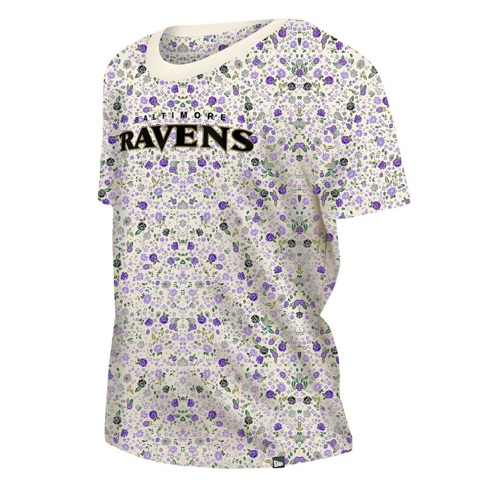 Baltimore Ravens New Era Women's Glam Game Floral Scoop Neck T-Shirt - Cream discount
