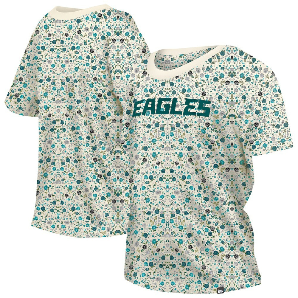 Philadelphia Eagles New Era Women's Glam Game Floral Scoop Neck T-Shirt - Cream sale