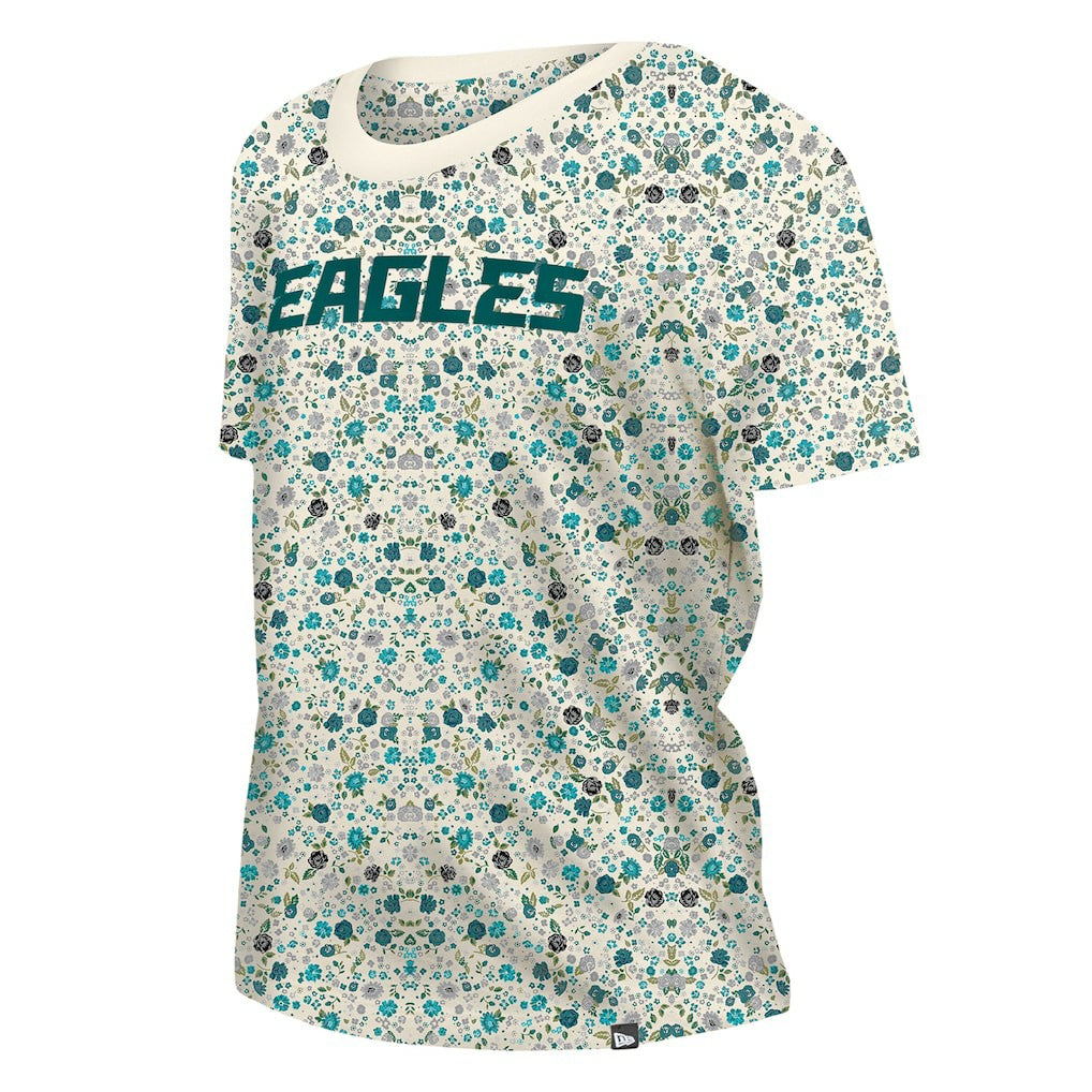 Philadelphia Eagles New Era Women's Glam Game Floral Scoop Neck T-Shirt - Cream sale