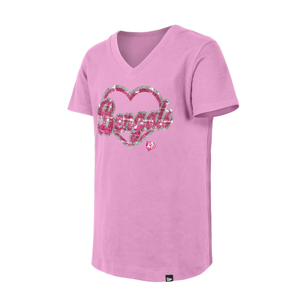 Cincinnati Bengals New Era Girls Youth Flip Sequins V-Neck T-Shirt - Pink sale