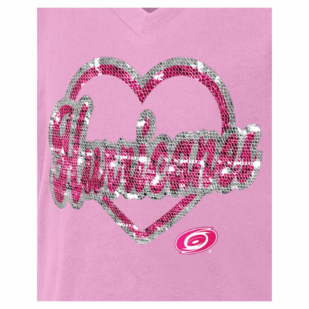 Carolina Hurricanes New Era Girl's Youth Flip Sequin V-Neck T-Shirt - Pink T-shirts