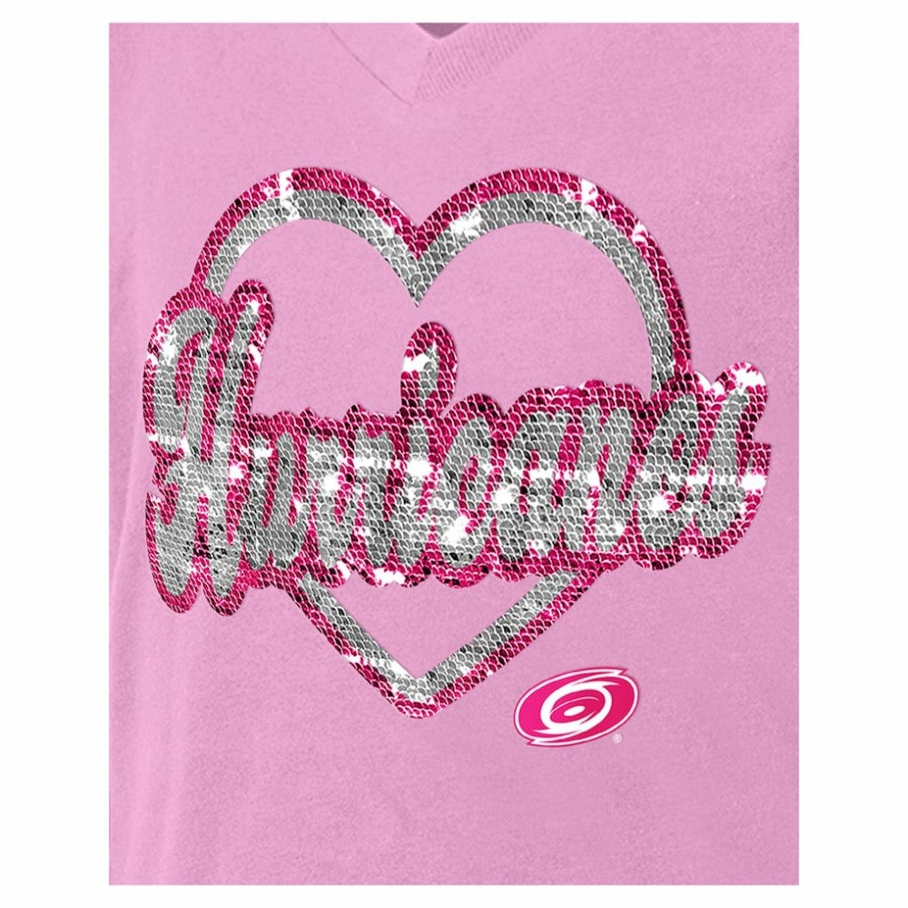 Carolina Hurricanes New Era Girl's Youth Flip Sequin V-Neck T-Shirt - Pink T-shirts