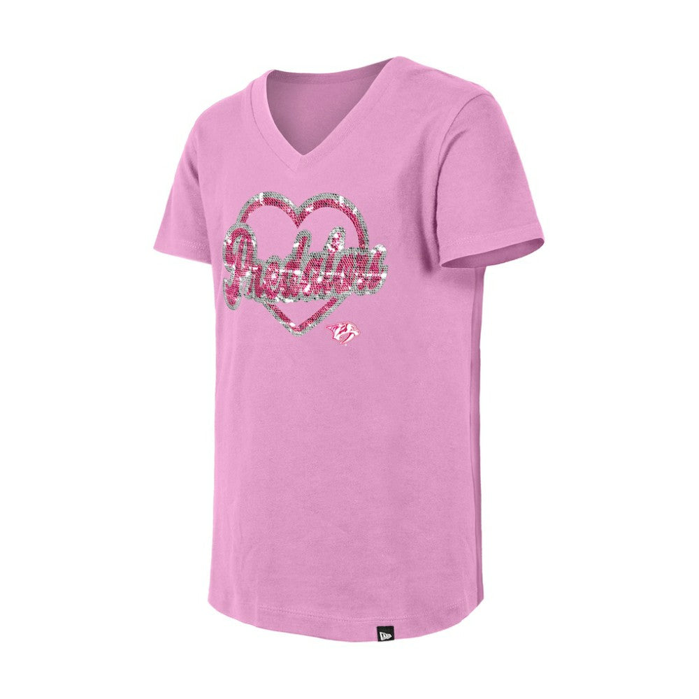Nashville Predators New Era Girl's Youth Flip Sequin V-Neck T-Shirt - Pink T-shirts