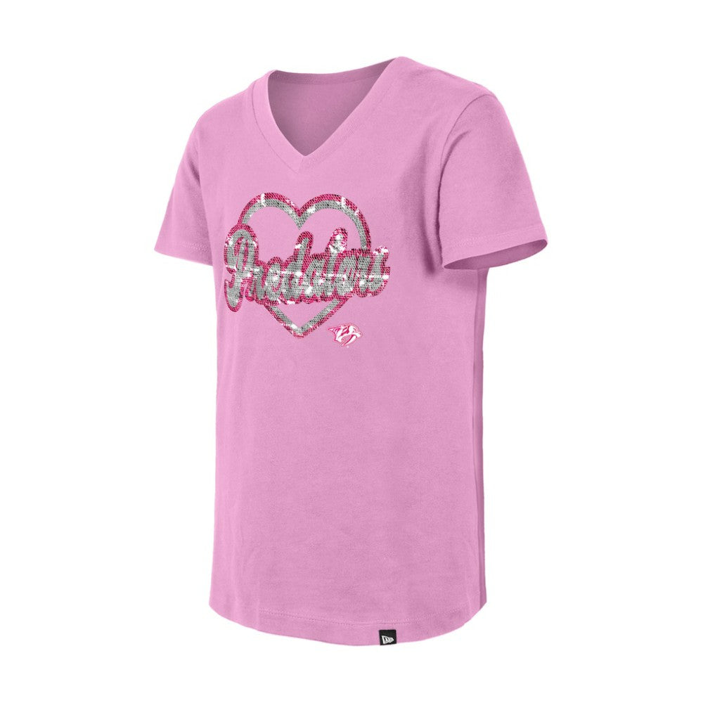 Nashville Predators New Era Girl's Youth Flip Sequin V-Neck T-Shirt - Pink T-shirts