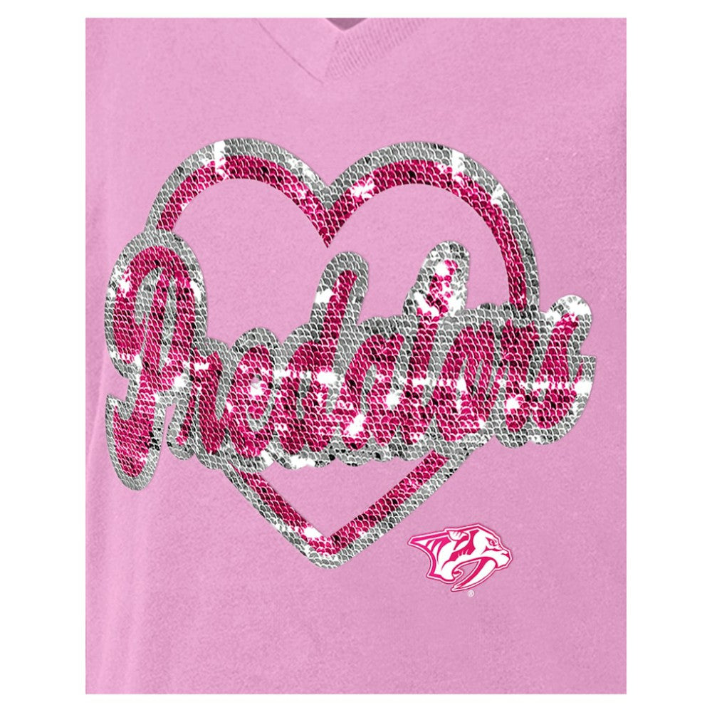 Nashville Predators New Era Girl's Youth Flip Sequin V-Neck T-Shirt - Pink T-shirts