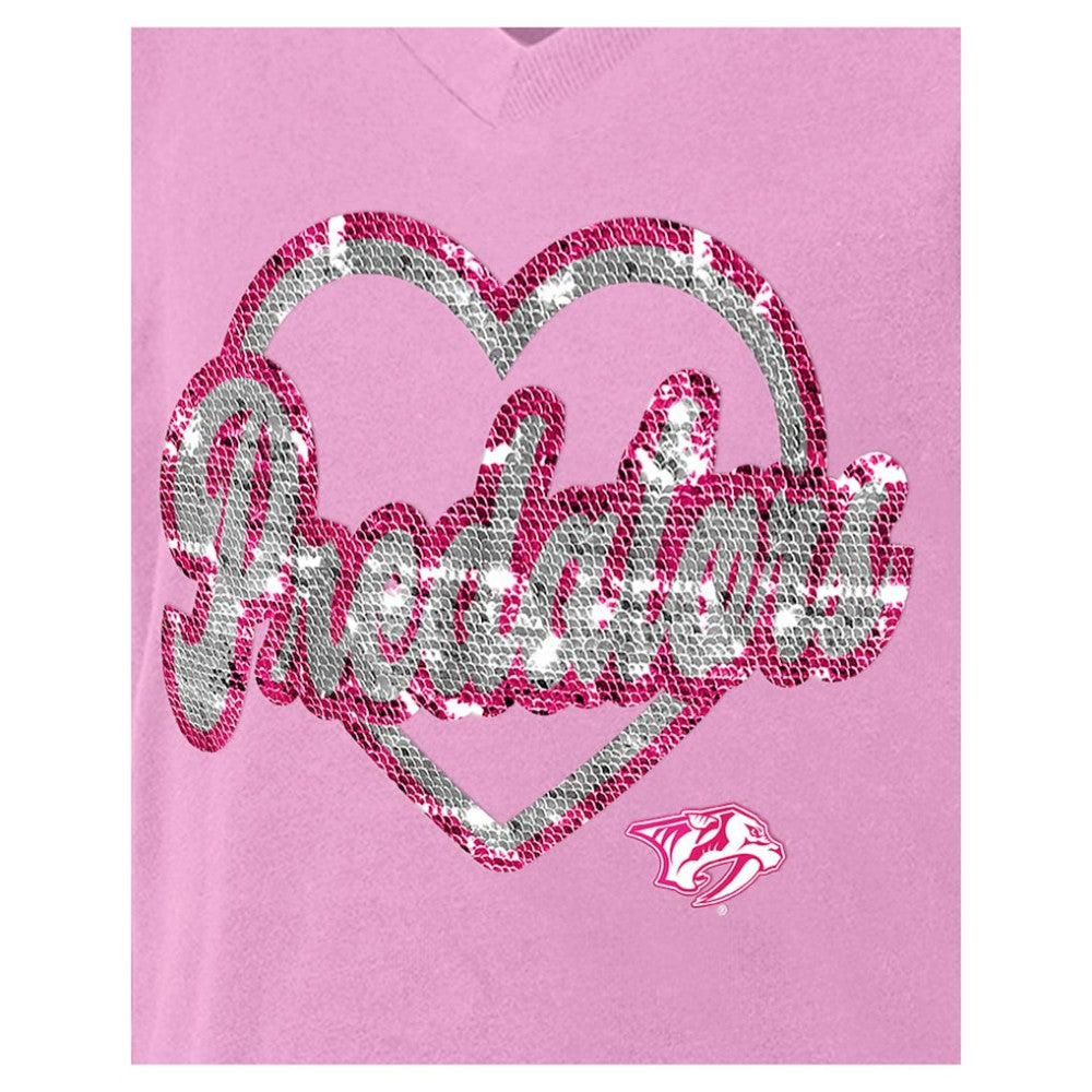 Nashville Predators New Era Girl's Youth Flip Sequin V-Neck T-Shirt - Pink T-shirts