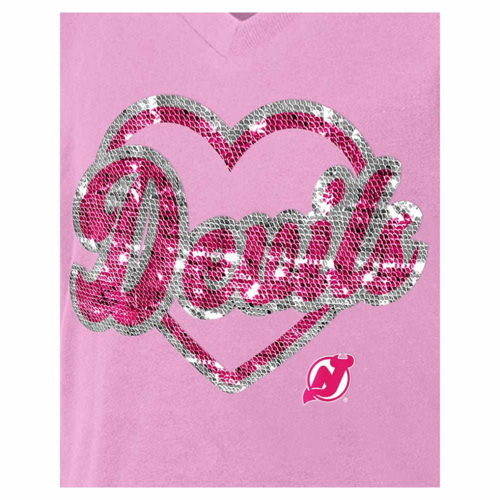 New Jersey Devils New Era Girl's Youth Flip Sequin V-Neck T-Shirt - Pink T-shirts