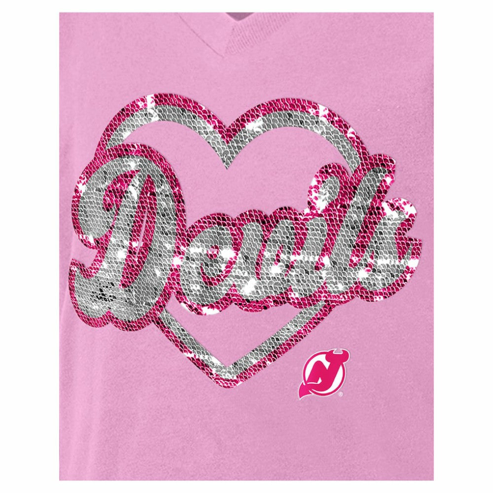 New Jersey Devils New Era Girl's Youth Flip Sequin V-Neck T-Shirt - Pink T-shirts