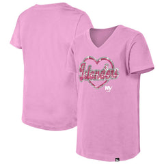 New York Islanders New Era Girl's Youth Flip Sequin V-Neck T-Shirt - Pink T-shirts