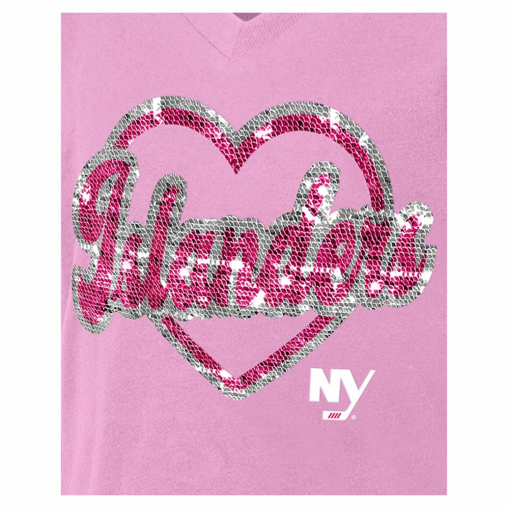 New York Islanders New Era Girl's Youth Flip Sequin V-Neck T-Shirt - Pink T-shirts